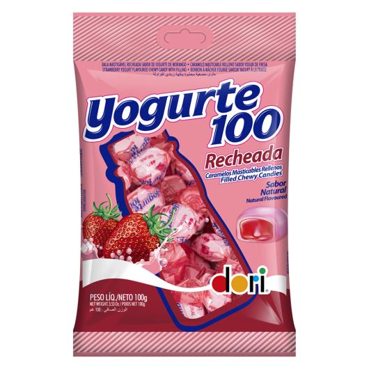 Bala Recheio Iogurte de Morango Dori Yogurte100 Pacote 100g - Imagem em destaque