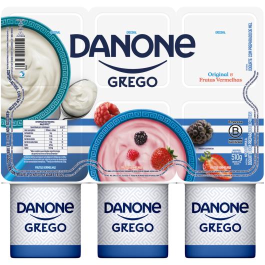 Iogurte Integral Grego Original + Frutas Vermelhas Danone Bandeja 510g 6 Unidades - Imagem em destaque