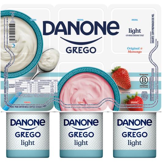 Iogurte Parcialmente Desnatado Grego Original + Morango Light Danone Bandeja 510g 6 Unidades - Imagem em destaque