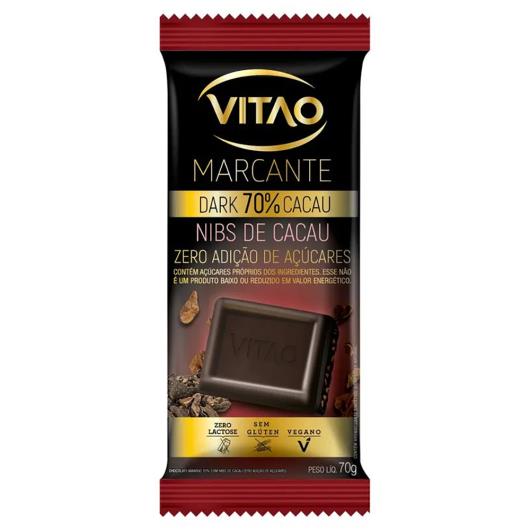 Chocolate Vitao Marcante Dark 70% cacau nibs de cacau zero açúcar 70g - Imagem em destaque