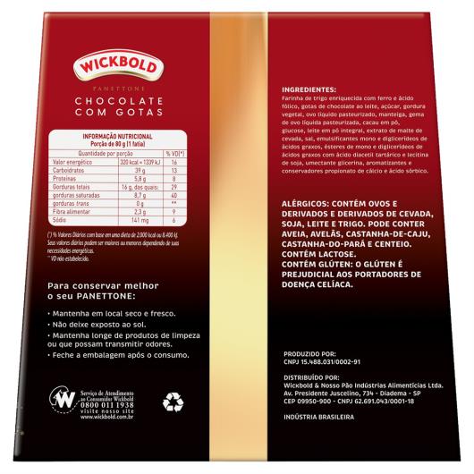 Panettone Chocolate com Gotas de Chocolate Wickbold Caixa 400g - Imagem em destaque