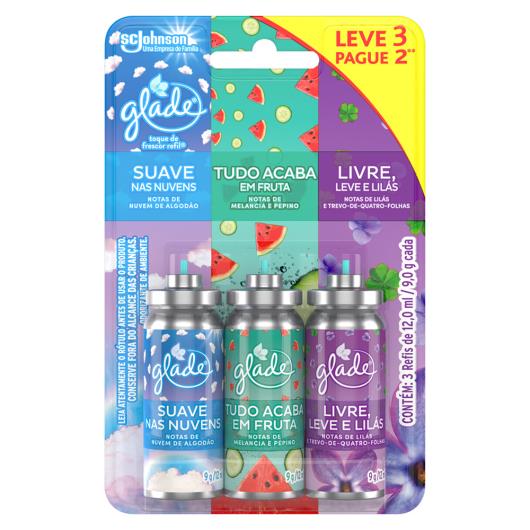 Kit Odorizador de Ambiente Suave nas Nuvens + Tudo Acaba em Fruta + Livre, Leve e Lilás Glade Toque de Frescor 12ml Cada Refil Leve 3 Pague 2 Unidades - Imagem em destaque