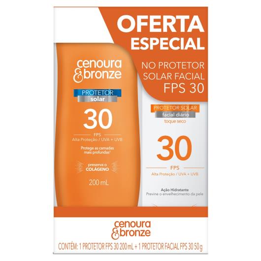 Kit Protetor Solar FPS 30 200ml + Protetor Solar Facial Toque Seco FPS 30 50g Cenoura & Bronze - Imagem em destaque