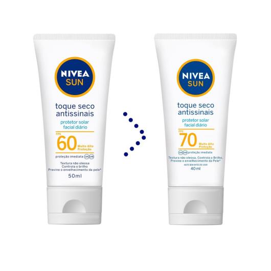 Protetor Solar Facial Toque Seco Antissinais FPS 70 Nivea Sun Bisnaga 40ml - Imagem em destaque