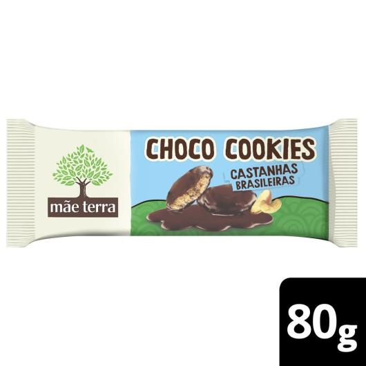 Biscoito Cookie Vegano Castanhas Brasileiras Cobertura Cacau Mãe Terra Choco Pacote 80g - Imagem em destaque