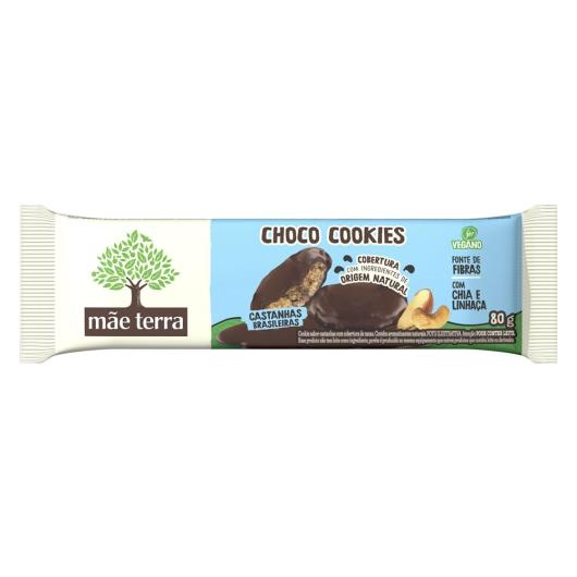 Biscoito Cookie Vegano Castanhas Brasileiras Cobertura Cacau Mãe Terra Choco Pacote 80g - Imagem em destaque