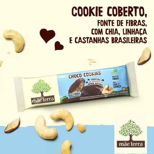 Biscoito Cookie Vegano Castanhas Brasileiras Cobertura Cacau Mãe Terra Choco Pacote 80g - Imagem em destaque