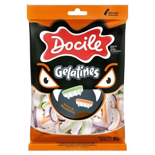 Bala de Gelatina Maçã-Verde, Uva ou Tangerina Dentes de Monstro Docile Gelatines Pacote 80g - Imagem em destaque