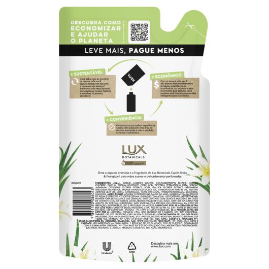 Sabonete Líquido para as Mãos Capim-Limão & Frangipani Lux Botanicals Sachê 500ml Refil Leve Mais Pague Menos - Imagem em destaque