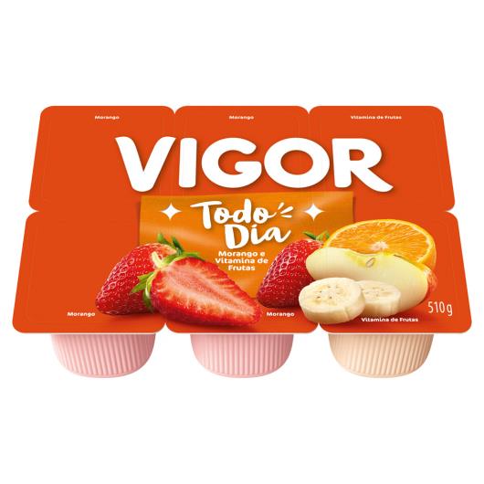 Bebida Láctea Fermentada Morango + Vitamina de Frutas Vigor Todo Dia Bandeja 510g 6 Unidades - Imagem em destaque