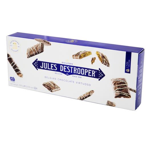 Biscoito com Canela Cobertura Chocolate ao Leite e Branco Jules Destrooper Caixa 100g - Imagem em destaque