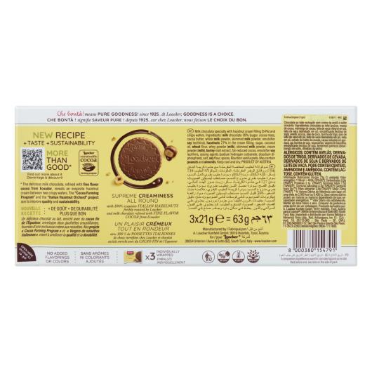 Wafer Original Recheio Creme de Avelã Cobertura Chocolate ao Leite Loacker Caixa 63g 3 Unidades - Imagem em destaque