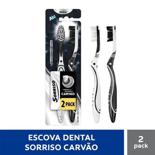 Escova Dental Macia Infusão de Carvão Sorriso Branco Irresistível Cabeça Normal 2 Unidades - Imagem em destaque