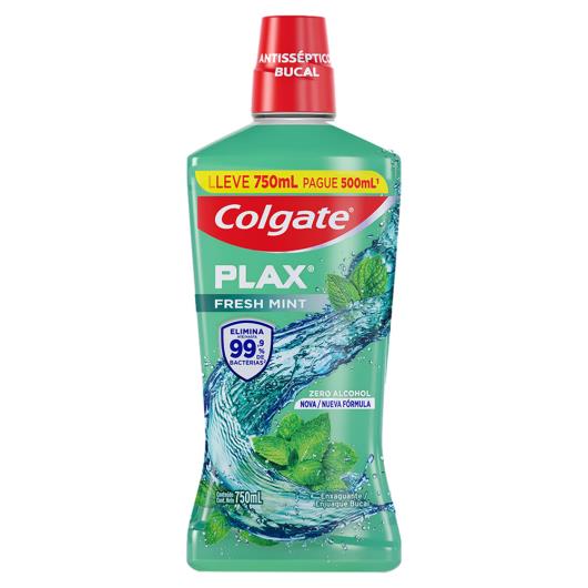 Enxaguante Bucal Antisséptico Zero Álcool Fresh Mint Colgate Plax Frasco Leve 750ml Pague 500ml - Imagem em destaque