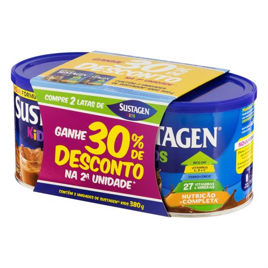 Pack Pó para Preparo de Bebida Chocolate Sustagen Kids Lata 2 Unidades 380g Cada - Imagem em destaque