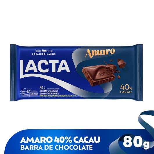 Chocolate Meio Amargo 40% Cacau Lacta Amaro Pacote 80g - Imagem em destaque