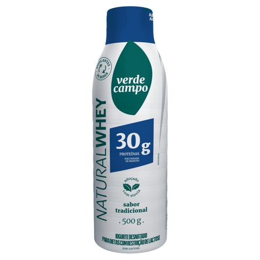 Iogurte Desnatado Tradicional 30g de Proteínas Zero Lactose Verde Campo Natural Whey Garrafa 500g - Imagem em destaque