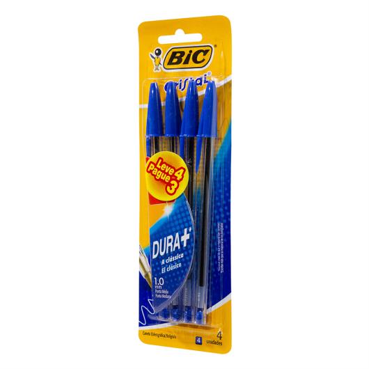 Caneta Esferográfica Azul Ponta Média Bic Cristal Leve 4 Pague 3 Unidades - Imagem em destaque