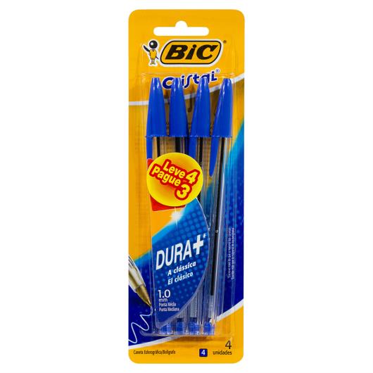 Caneta Esferográfica Azul Ponta Média Bic Cristal Leve 4 Pague 3 Unidades - Imagem em destaque