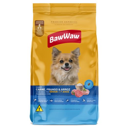 Alimento Para Cães Adultos Sênior Pequenos e Mini Baw Waw Carne, Frango e Arroz 900g - Imagem em destaque