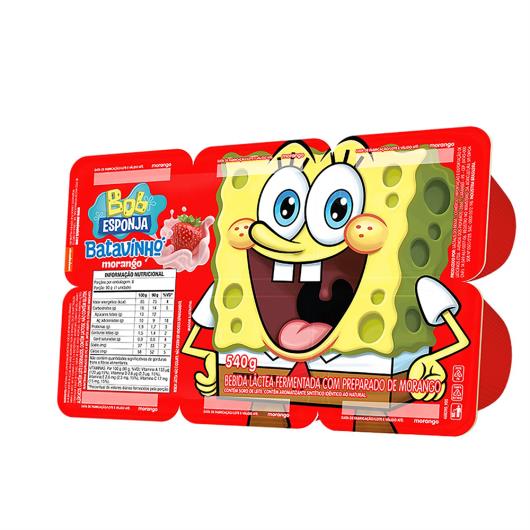 Bebida Láctea Fermentada Morango Bob Esponja Batavo Batavinho Bandeja 540g 6 Unidades - Imagem em destaque