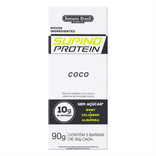 Pack Barra de Proteína Coco Cobertura Chocolate Branco Zero Açúcar Supino Protein Caixa 90g 3 Unidades - Imagem em destaque