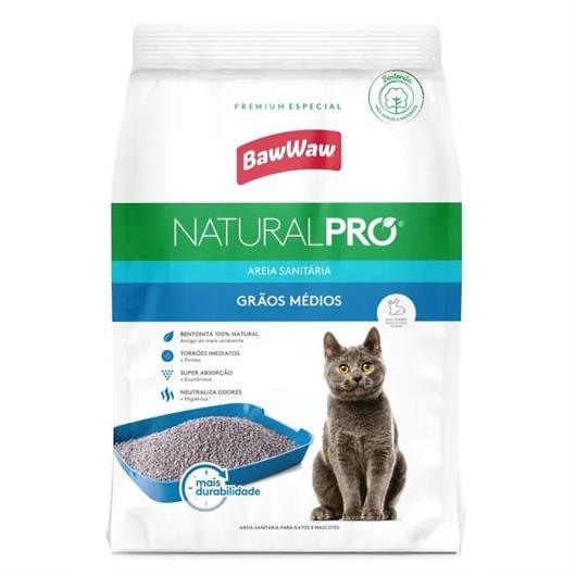 Areia Sanitária Baw Waw Gato Natural Pró Grão Médio 12kg - Imagem em destaque