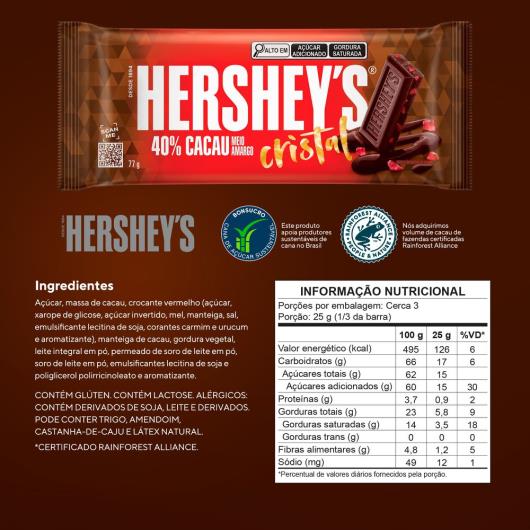 Chocolate meio amargo 40% cacau cristal Hershey's 77g - Imagem em destaque