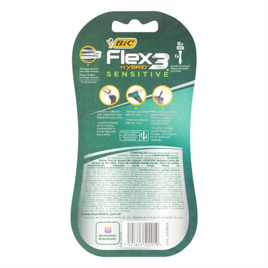 Kit 1 Aparelho Recarregável + 5 Cargas para Barbear Bic Flex 3 Hybrid Sensitive - Imagem em destaque