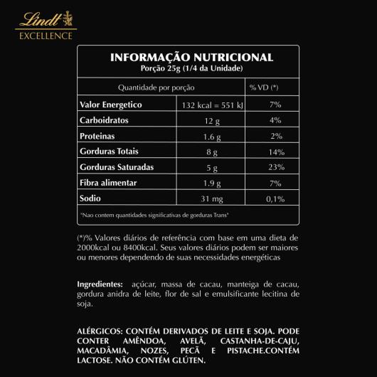 Chocolate Lindt Excellence Tablete Dark Flor de Sal 100g - Imagem em destaque