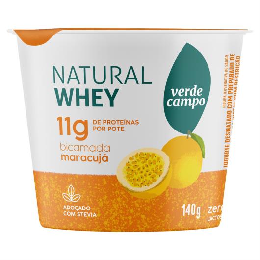 Iogurte Desnatado Bicamadas Maracujá Zero Lactose Verde Campo Natural Whey Pote 140g - Imagem em destaque