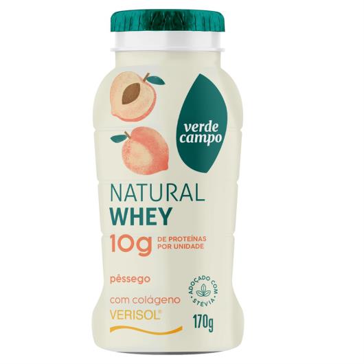 Iogurte Desnatado Pêssego Zero Lactose Verde Campo Natural Whey Frasco 170g - Imagem em destaque