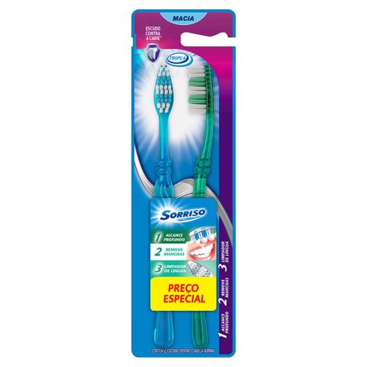 Escova Dental Macia Tripla Sorriso Cabeça Normal 2 Unidades - Imagem em destaque