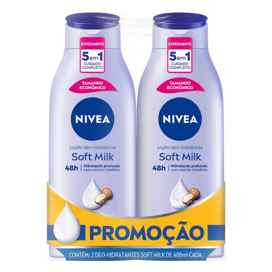 Pack Loção Corporal Deo-Hidratante Nivea Soft Milk Frasco 2 Unidades 400ml Cada Embalagem Econômica - Imagem em destaque
