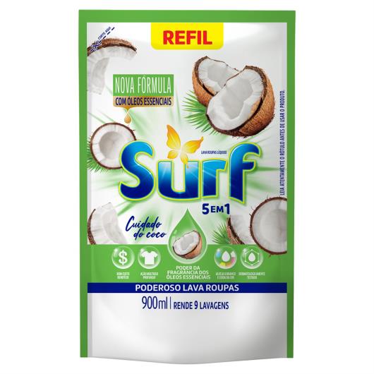 Lava-Roupas Líquido Cuidado do Coco Surf Sachê 900ml Refil - Imagem em destaque