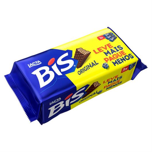 Pack Wafer Recheio e Cobertura Chocolate Lacta Bis Pacote 302,4g 3 Unidades Leve Mais Pague Menos - Imagem em destaque