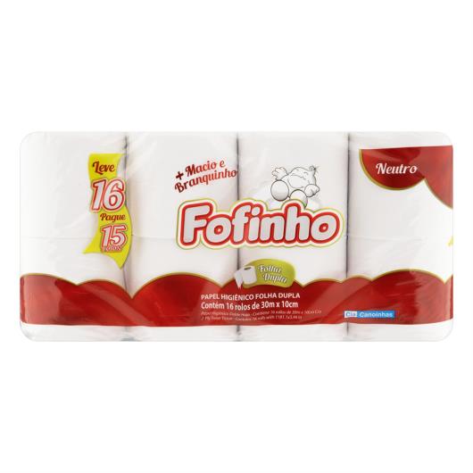 Papel Higiênico Folha Dupla Neutro Fofinho 30m Pacote Leve 16 Pague 15 Unidades - Imagem em destaque