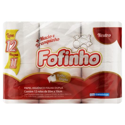 Papel Higiênico Folha Dupla Neutro Fofinho 30m Pacote Leve 12 Pague 11 Unidades - Imagem em destaque