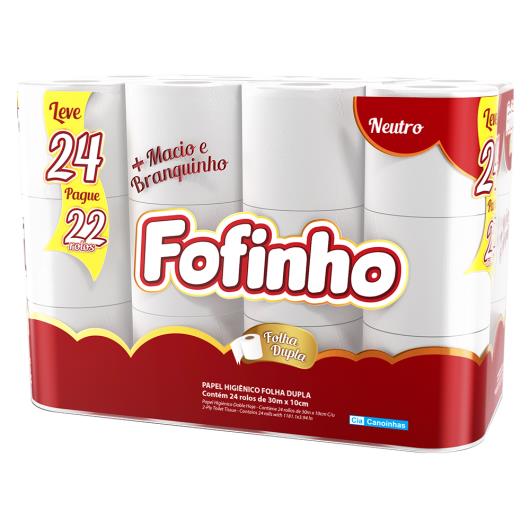 Papel Higiênico Fofinho Folha Dupla Neutro 30m Leve 24 Pague 22 - Imagem em destaque