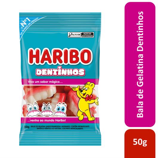 Bala de Gelatina Framboesa e Morango Dentinhos Haribo Pacote 50g - Imagem em destaque