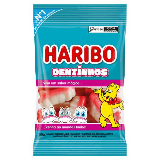 Bala de Gelatina Framboesa e Morango Dentinhos Haribo Pacote 50g - Imagem em destaque