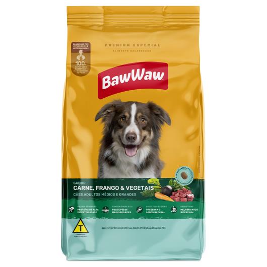 Alimento Cães Baw Waw Adultos Grande Porte Carne, Frango & Vegetais 2,4kg - Imagem em destaque