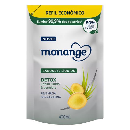 Sabonete Líquido Detox Capim-Limão & Gengibre Monange Sachê 400ml Refil Econômico - Imagem em destaque
