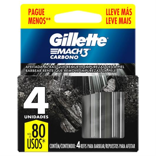 Carga de Aparelho para Barbear Gillette Mach3 Carbono 4 Unidades Leve Mais Pague Menos - Imagem em destaque