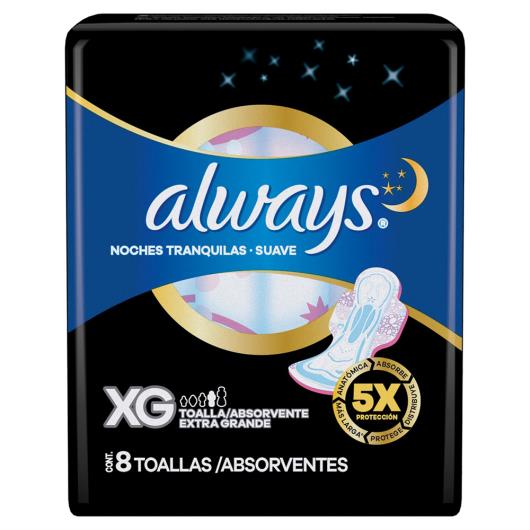 Absorvente com Abas Suave Always Noites Tranquilas Extra Grande Pacote 8 Unidades - Imagem em destaque