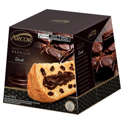 Panettone Chocolate com Gotas de Chocolate Meio Amargo Recheio Dark Arcor Premium Caixa 530g - Imagem em destaque
