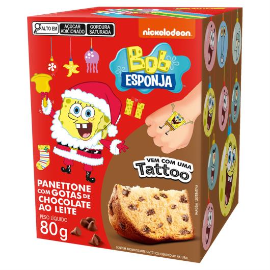 Mini Panettone com Gotas de Chocolate ao Leite Bob Esponja Casa Suíça Caixa 80g Vem com Tattoo - Imagem em destaque