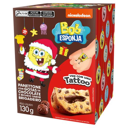 Mini Panettone com Gotas de Chocolate Recheio Brigadeiro Bob Esponja Casa Suíça Caixa 130g Vem com Tattoo - Imagem em destaque