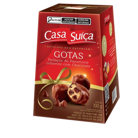 Pedaços de Panettone com Gotas de Chocolate ao Leite Cobertura Chocolate ao Leite Casa Suíça Caixa 100g - Imagem em destaque