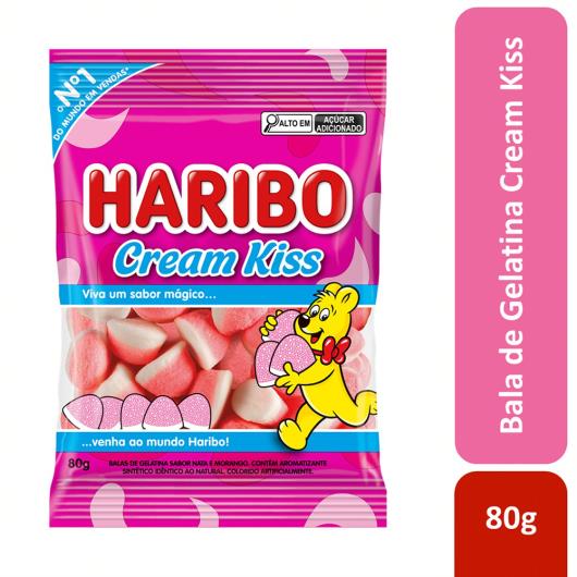 Bala de Gelatina Nata e Morango Cream Kiss Haribo Pacote 80g - Imagem em destaque